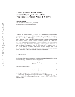 Lerch Quotients, Lerch Primes, Fermat-Wilson Quotients, and The