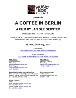 A Coffee in Berlin a Film by Jan Ole Gerster