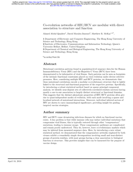 Co-Evolution Networks of HIV/HCV Are Modular with Direct Association to Structure and Function
