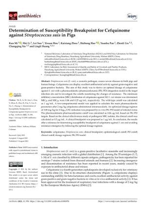 Determination of Susceptibility Breakpoint for Cefquinome Against Streptococcus Suis in Pigs