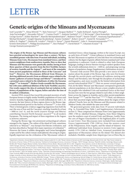 Genetic Origins of the Minoans and Mycenaeans