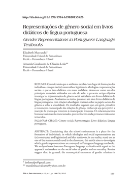 Representações De Gênero Social Em Livros Didáticos De Língua Portuguesa Gender Representations in Portuguese Language Textbooks