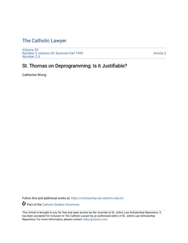 St. Thomas on Deprogramming: Is It Justifiable?