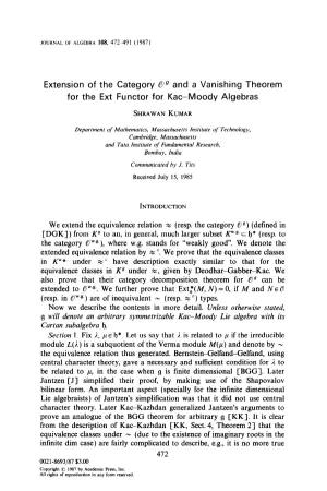 Extension of the Category Og and a Vanishing Theorem for the Ext Functor for Kac-Moody Algebras