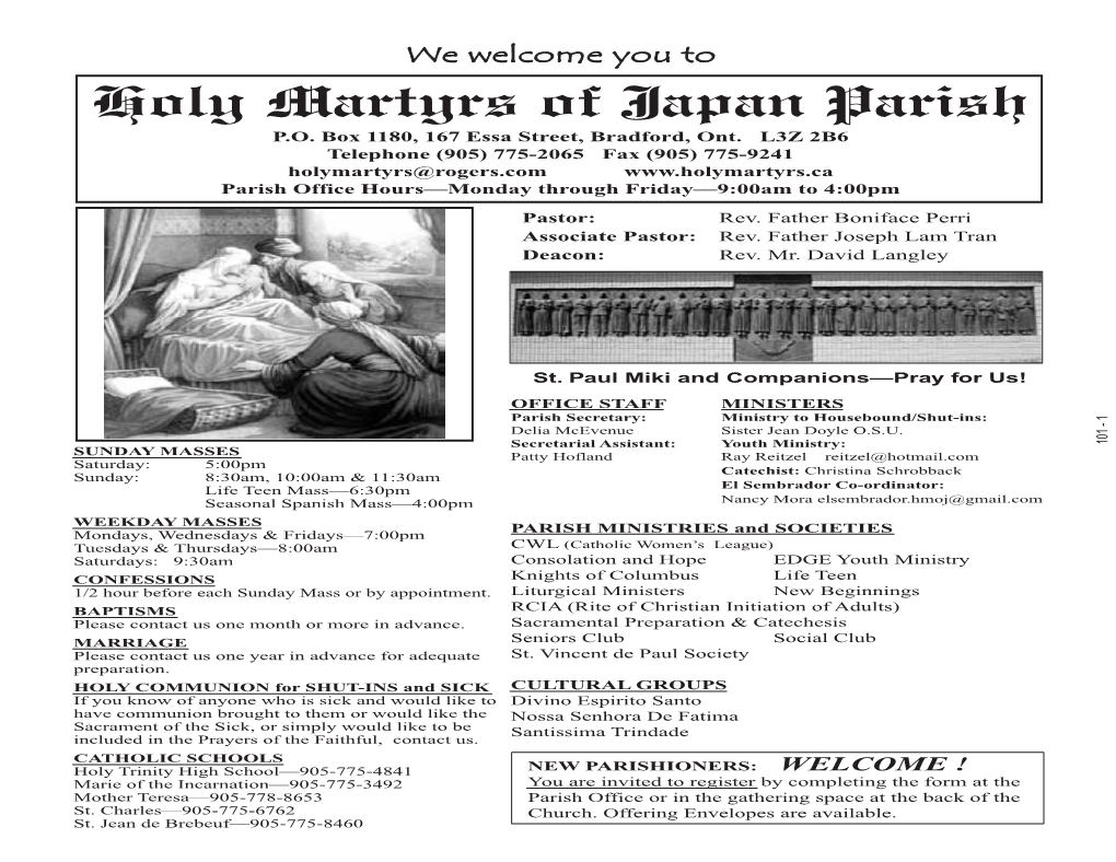 Holy Martyrs of Japan Parish Res (905) 775-2946 524 Davis Dr