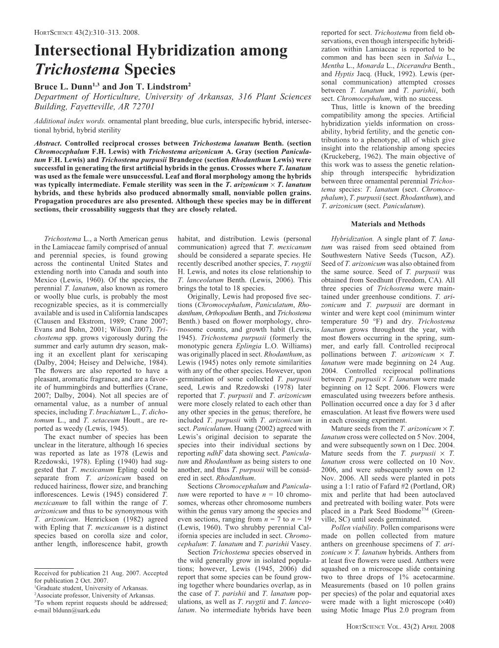 Intersectional Hybridization Among Trichostema Species