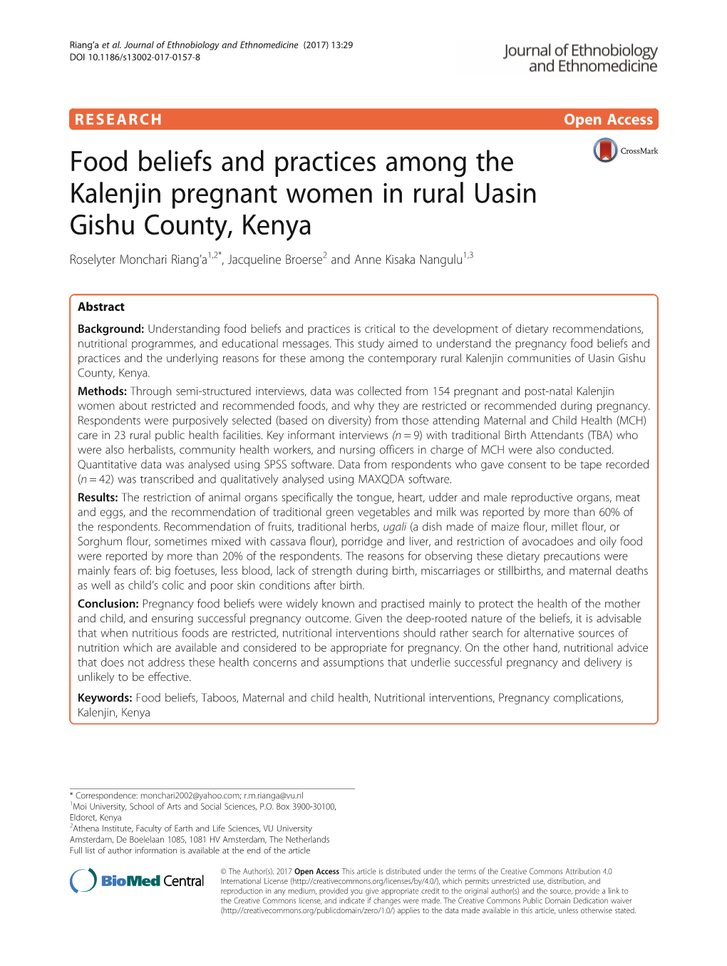 Food Beliefs and Practices Among the Kalenjin Pregnant Women in Rural