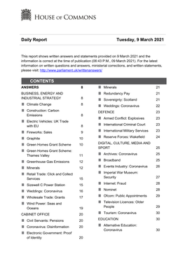 Daily Report Tuesday, 9 March 2021 CONTENTS
