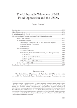 The Unbearable Whiteness of Milk: Food Oppression and the USDA