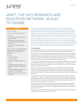 Janet, the UK's Research and Education Network, Scales to 100Gbe