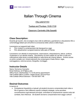 Italian Through Cinema Fall 2018 Syllabus