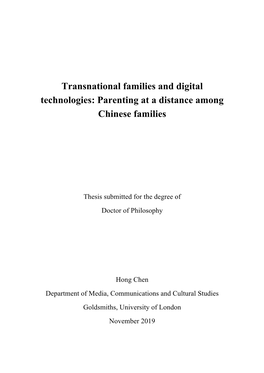 Transnational Families and Digital Technologies: Parenting at a Distance Among Chinese Families