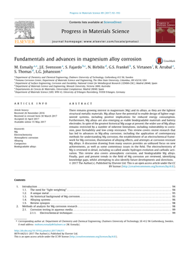 Fundamentals and Advances in Magnesium Alloy Corrosion ⇑ M