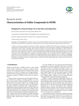 Research Article Characterization of Sulfur Compounds in MTBE