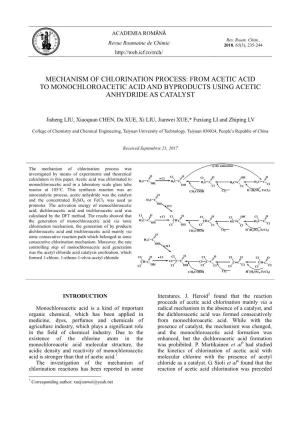 From Acetic Acid to Monochloroacetic Acid and Byproducts Using Acetic Anhydride As Catalyst
