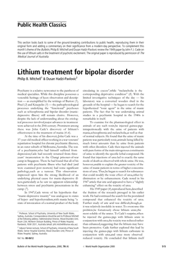 'Lithium Treatment for Bipolar Disorder