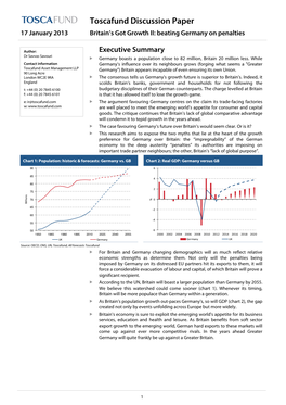 Toscafund Discussion Paper 17 January 2013 Britain’S Got Growth II: Beating Germany on Penalties