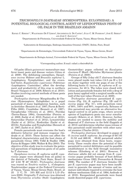 A Potential Biological Control Agent of Lepidopteran Pests of Oil Palm in the Brazilian Amazon