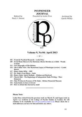 PSYPIONEER JOURNAL Volume 9, No 04: April 2013