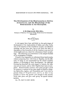 The Development of the Head-Muscles in Gallus Domesticus, and the Morphology of the Head-Muscles in the Sauropsida