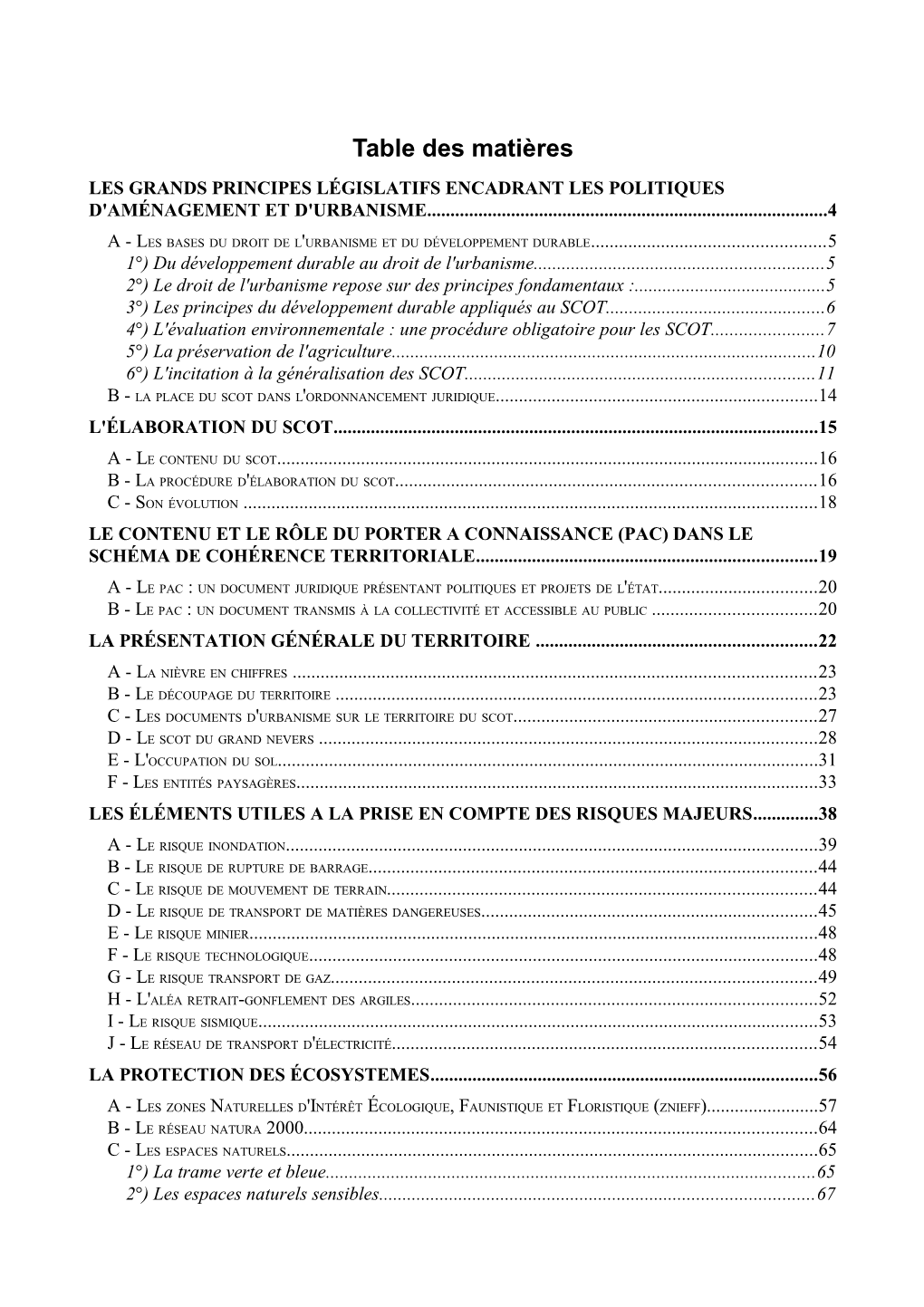 Table Des Matières LES GRANDS PRINCIPES LÉGISLATIFS ENCADRANT LES POLITIQUES D'aménagement ET D'urbanisme