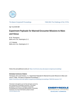 Experiment Payloads for Manned Encounter Missions to Mars and Venus