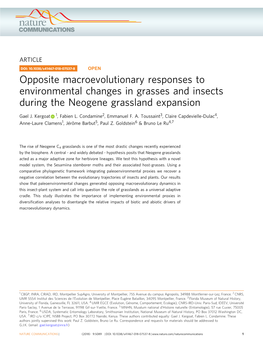 Opposite Macroevolutionary Responses to Environmental Changes in Grasses and Insects During the Neogene Grassland Expansion