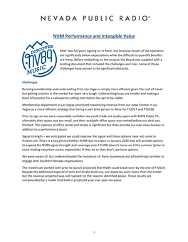 NV89 Performance and Intangible Value