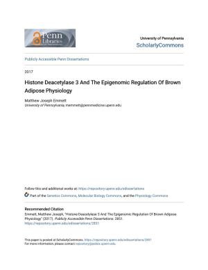 Histone Deacetylase 3 and the Epigenomic Regulation of Brown Adipose Physiology