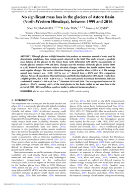 No Significant Mass Loss in the Glaciers of Astore Basin (North-Western Himalaya), Between 1999 and 2016