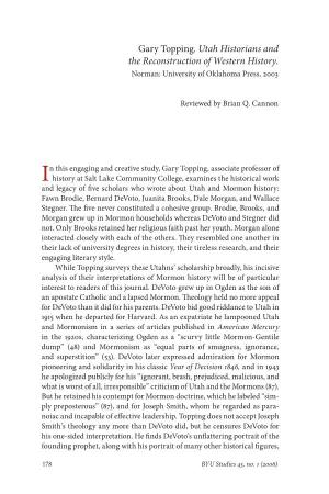 Gary Topping. Utah Historians and the Reconstruction of Western History. Norman: University of Oklahoma Press, 2003