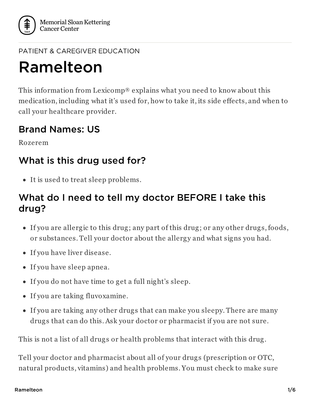 PATIENT & CAREGIVER EDUCATION Ramelteon