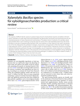 Xylanolytic Bacillus Species for Xylooligosaccharides Production: a Critical Review Rozina Rashid1,2 and Muhammad Sohail1*