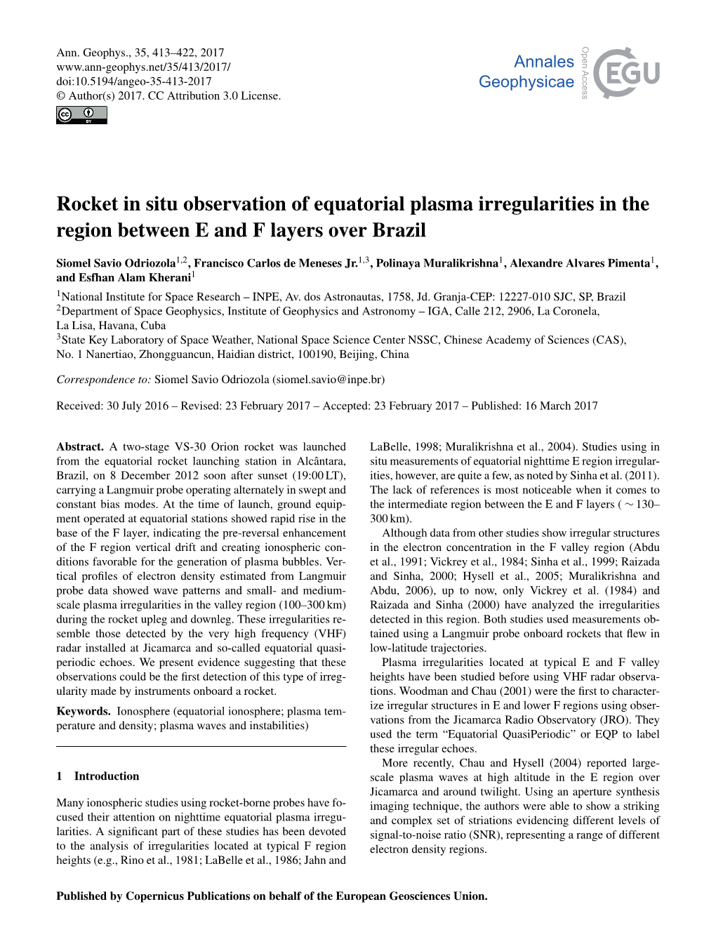 Rocket in Situ Observation of Equatorial Plasma Irregularities in the Region Between E and F Layers Over Brazil