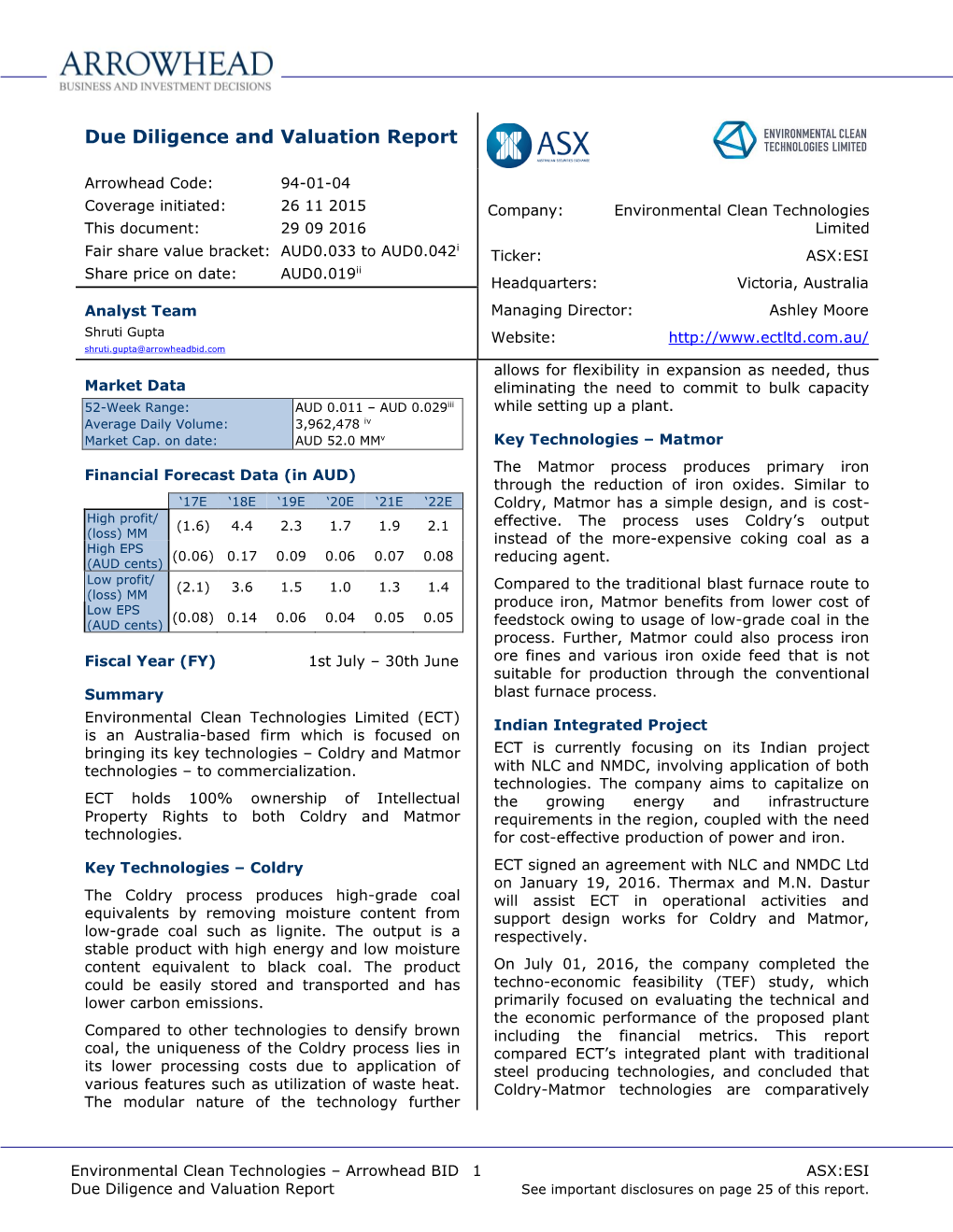 Due Diligence and Valuation Report