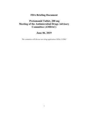 FDA Briefing Document Pretomanid