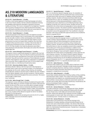 AS.210 Modern Languages & Literature