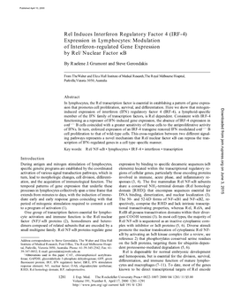 Rel Induces Interferon Regulatory Factor 4 (IRF-4) Expression in Lymphocytes: Modulation of Interferon-Regulated Gene Expression by Rel/Nuclear Factor ␬B