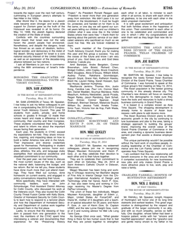 CONGRESSIONAL RECORD— Extensions of Remarks E785 HON. SAM JOHNSON HON. MIKE QUIGLEY HON. JOE BARTON HON. NICK J. RAHALL II