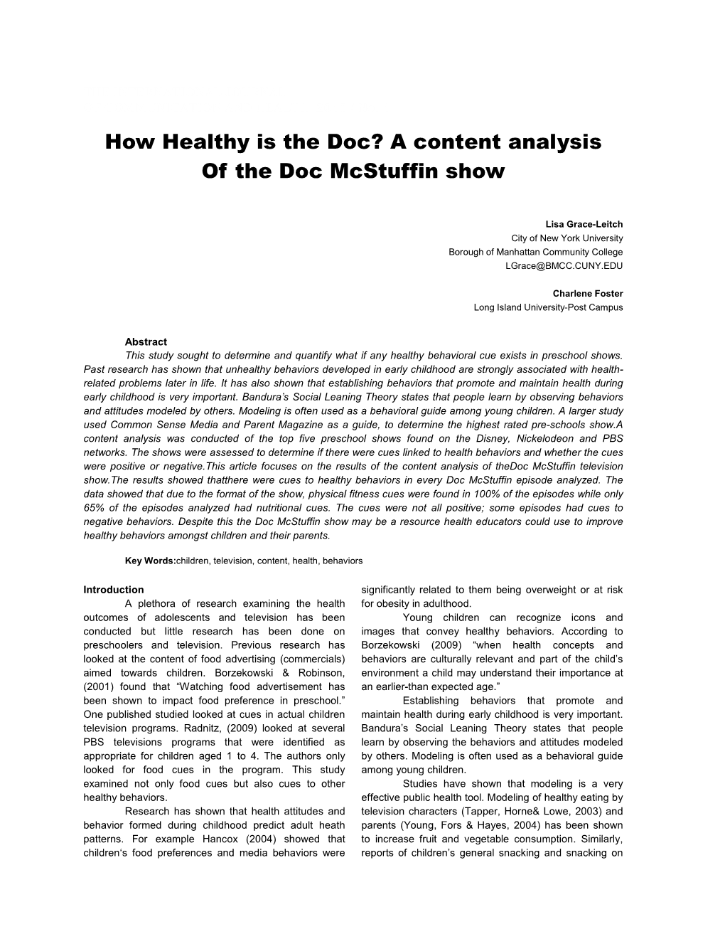 A Content Analysis of the Doc Mcstuffin Show