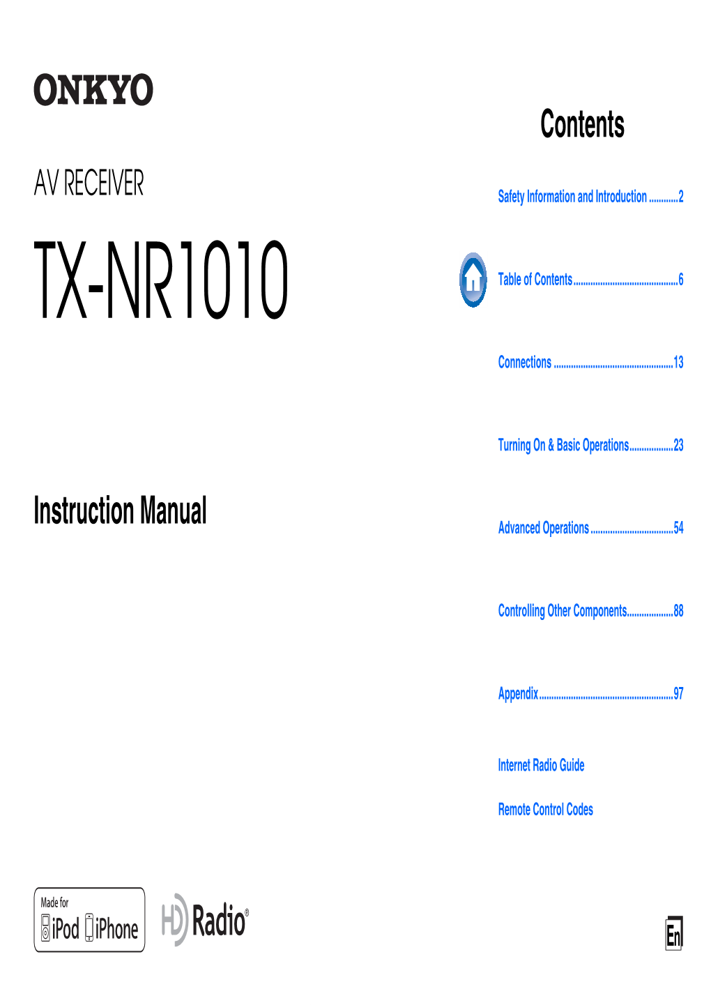 TX-NR1010 Table of Contents