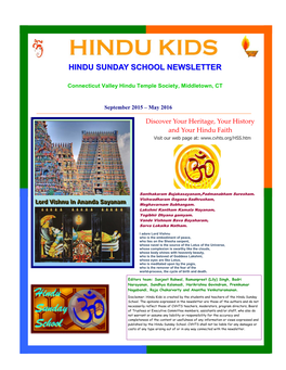 Hindu Sunday School Newsletter