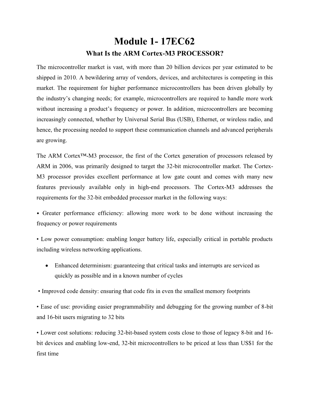 Module 1- 17EC62 What Is the ARM Cortex-M3 PROCESSOR?