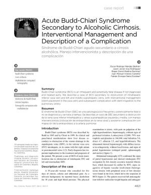 Acute Budd-Chiari Syndrome Secondary to Alcoholic Cirrhosis