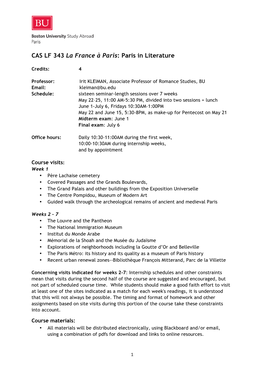 CAS LF 343 La France À Paris: Paris in Literature