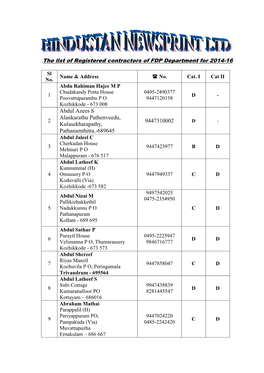 Enlistment of Contractors Address, Phone & Category Page W…