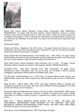 Download Sakura Park: Poems, Rachel Wetzsteon, Persea Books