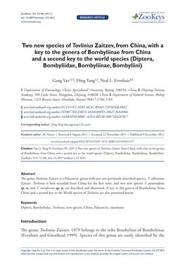 Two New Species of Tovlinius Zaitzev, from China, with a Key to the Genera of Bombyliinae from China and a Second Key to The