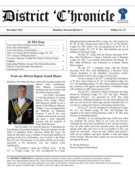 In This Issue from Our District Deputy Grand Master