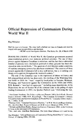 Official Repression of Communism During World War II